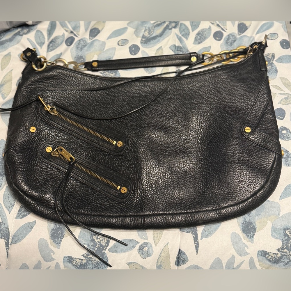 Alexis Hudson Black and Gold Hobo Bag with Textured Leather